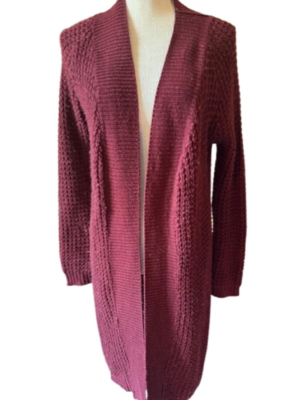 Charlotte Russe Open-Front Knit Cardigan - Burgundy